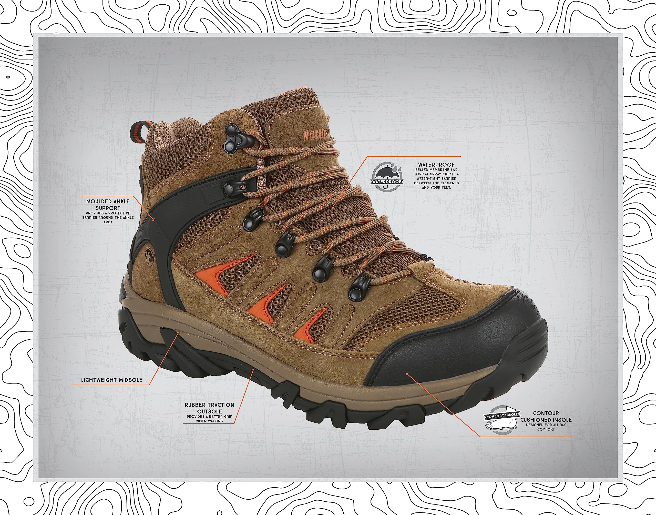 Northside Men's Camano Ridge Mid Hiking Boot - Suede and Mesh Upper Cushioned Anti-Fatigue Insole Compression Molded EVA Midsole -Waterproof Rubber Traction Outsole - Image 7