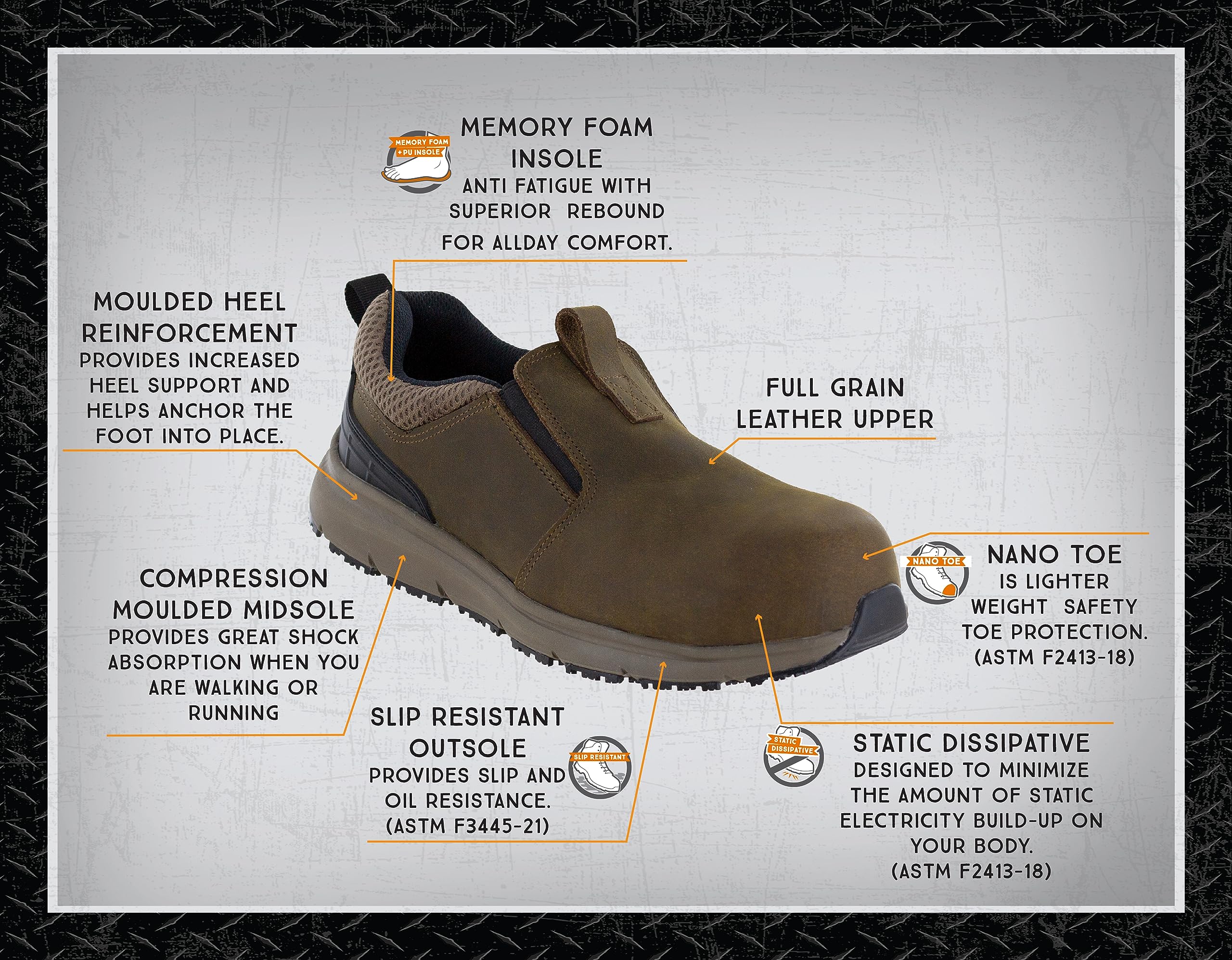 Northside Men's Thomason - Slip on Work Shoes. All-Day Memory Foam Comfort, Carbon Toe, Slip & Oil Resistant, Anti Static - Image 8